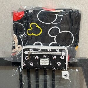 Loungefly Disney Mickey Mouse Black and White Wallet & Mickey Blanket NEW